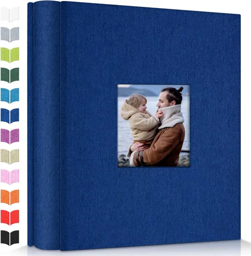Vista 11 de Álbum de fotos Artfeel 4x6 con 100 bolsillos, álbumes de fotos deslizables, libro de memorias con cubierta de lino y ventana frontal, libro de fotos