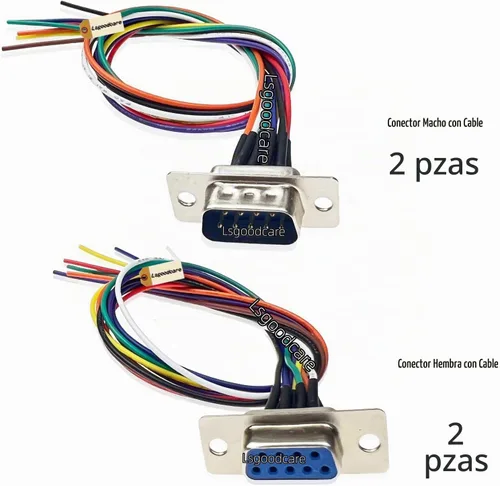 Vista 2 de Lsgoodcare 4 conectores RS232 DB9 Serial VGA 9 Pin Hembra 2 filas Tipo de soldadura Enchufe D-SUB Macho Conector de enchufe con cable de 11.81