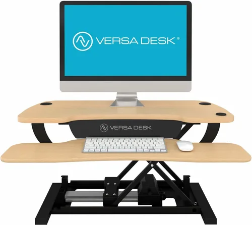 Vista 2 de Convertidor VersaDesk eléctrico para computadora de escritorio. Convierte con facilidad un escritorio en un escritorio con soporte para utilizar