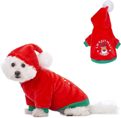 Vista 13 de Sudaderas azules con capucha para perros pequeños y medianos, sudadera con capucha de Navidad con bolsillo, sudadera con capucha para mascotas