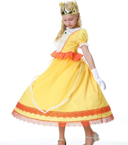 Vista 7 de Ratoher Super Brothers Princess Costume for Kids, Peach and Daisy Princess Cosplay Costume for Toddler Girls