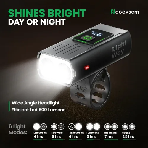 Vista 3 de Bike Lights Front and Back for Night Riding, USB-C Rechargeable Bicycle Headlight and Taillight Set, Waterproof, 12+6 Modes, Powerful Front and Rear