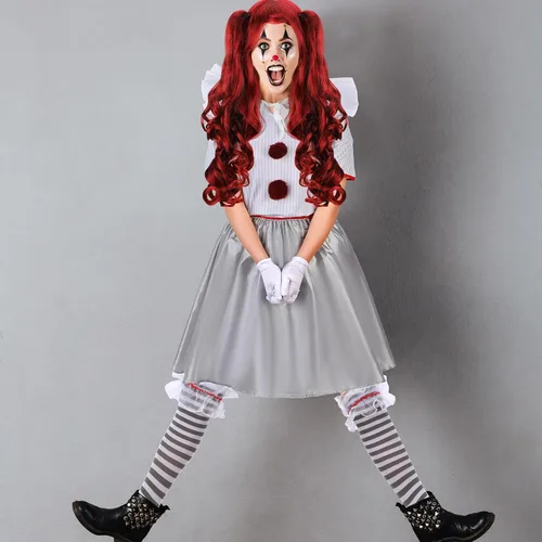 Vista 6 de Toulite Halloween Carnevil Clown Costume for Women Clown Wig Dress up Clown Costume for Halloween Scary Cosplay Party