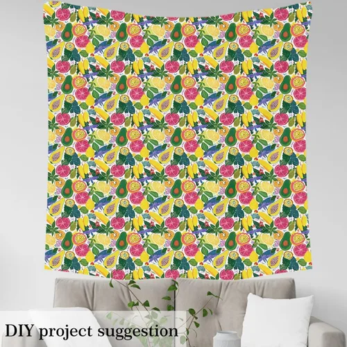 Vista 3 de Feelyou Tela de Dibujos Animados de Frutas por el Patio, Tela con Diseño Temático de Frutas Tropicales para Sillas y Proyectos de Bricolaje