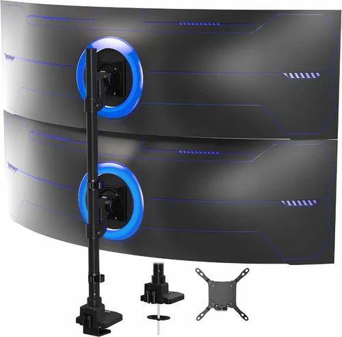 Vista 16 de Montaje vertical para escritorio de computadora VIVO, para 2 pantallas de hasta 27" (STAND-V002R)