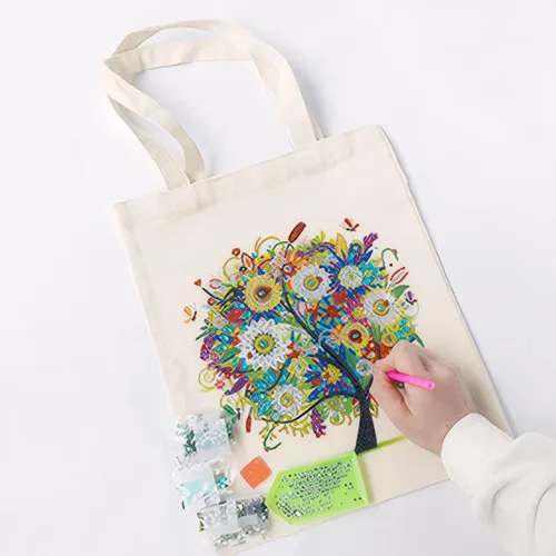 Vista 7 de 5D Art Craft Diamond Painting Shopping Canvas Tote Bag Handwork Organizar Bolso Regalo para Mujeres Mamá Hija