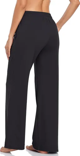 Vista 2 de ADANIKI Pantalones deportivos para mujer, pantalones de yoga con bolsillos para mujer, pijamas de trabajo, pantalones de pierna ancha con cordón
