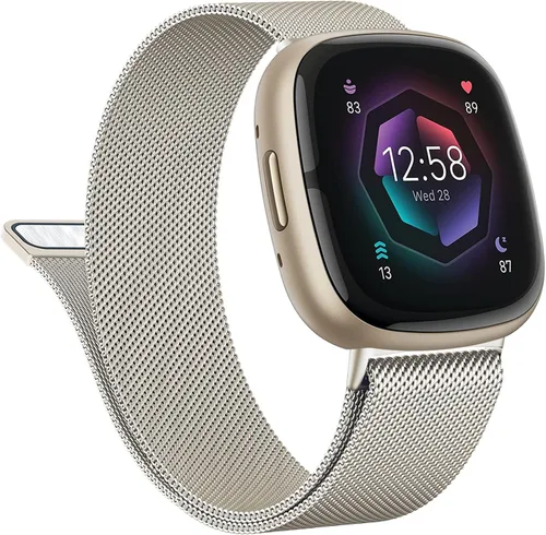 Vista 14 de Vanjua Correa de metal para Fitbit Sense 2 / Sense Bands, Fitbit Versa 4 / Versa 3 correas para mujeres y hombres, correa de repuesto de pulsera