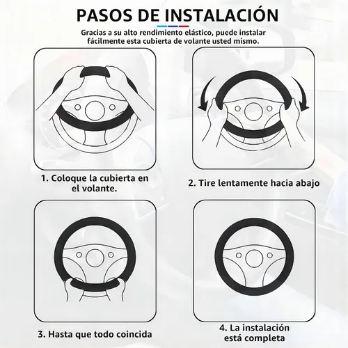 Vista 5 de Funda de cuero para volante de auto con forro antideslizante universal de 14.5-15 pulgadas (37-38 cm), protector de microfibra para automóviles