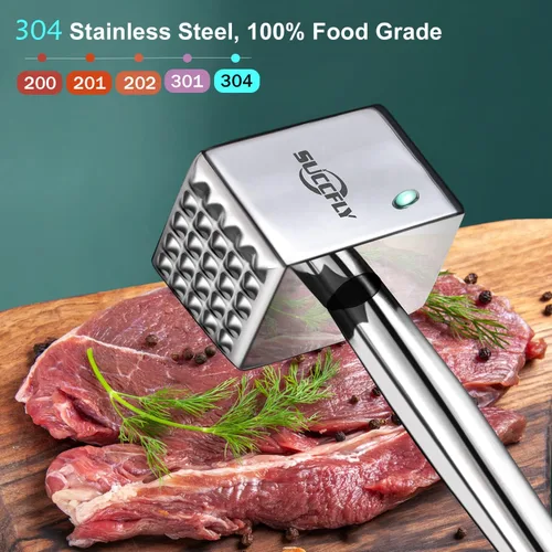 Vista 7 de SUCCFLY - Herramienta ablandadora de carne de acero inoxidable, mazo de carne resistente, 1.65 libras