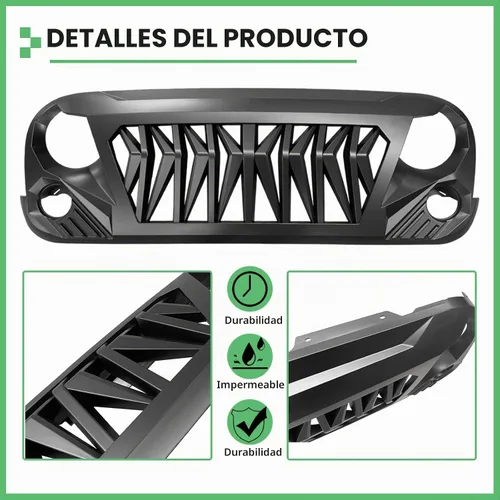 Vista 2 de Rejilla de tiburón para Jeep Wrangler JK JKU Rubicon Sahara Sport 07-18 Parrilla delantera negra mate para Jeep Wrangler 2007-2018