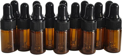 Vista 2 de Mini botella de vidrio ámbar con gotero, aceite esencial de 0.1 fl oz, cosméticos, perfume de viaje
