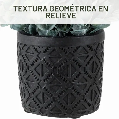 Vista 2 de MyGift Planta artificial de eucalipto en macetas modernas de hormigón gris con patrón geométrico en relieve (1, negro) Hojas realistas, acento sin