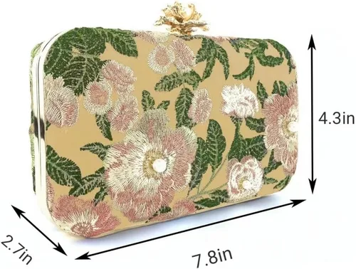 Vista 3 de Bolso de mano bordado vintage, bolso floral con cadena de noche con perlas, bolso de hombro pequeño para mujeres, invitados de boda