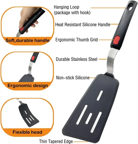 Vista 4 de Juego de 4 Espátulas Volteadoras de Silicona, Wiztoynia Espátulas de Cocina Resistentes al Calor 600°F para Utensilios de Cocina Antiadherentes