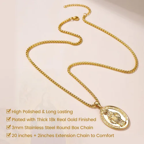 Vista 6 de GOLDCHIC JEWELRY Virgin Mary Miraculous Medal Necklace, Our Lady of Graces Guadalupe Pendant with Filigree Border