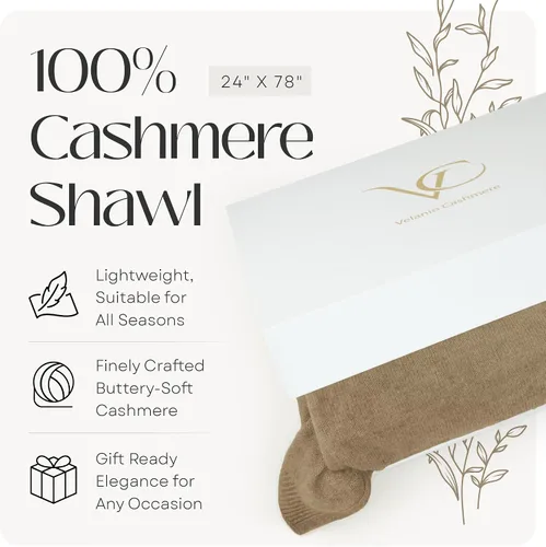 Vista 6 de Velanio Cashmere Bufanda de pashmina de cachemira 100% tejida, chal extra grande para mujer, estola de viaje Camello