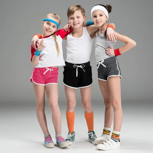 Vista 7 de Ruisita Pantalones cortos deportivos de 3 piezas para niñas y niños, para bailar, para entrenamiento de verano para niños pequeños, Blanco