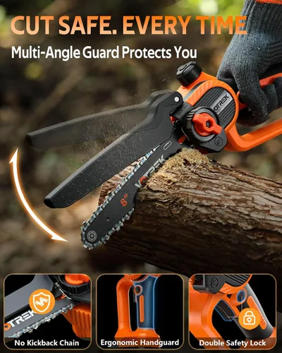 Vista 5 de Regalo único para hombres: Mini motosierra inalámbrica de 8 pulgadas y 6 pulgadas, potente y segura motosierra eléctrica de mano con 2