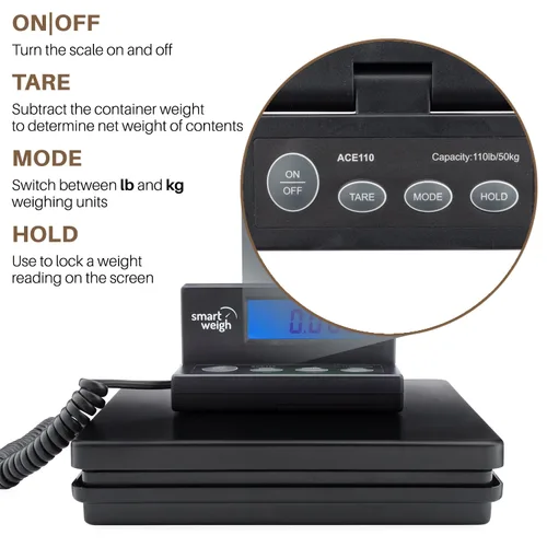 Vista 5 de Smart Weigh - Balanza digital de envío y pesaje postal, 110 lb x 0,1 oz, balanza de Oficina de Correo Postal, UPS, USPS