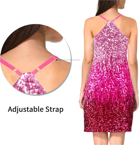 Vista 5 de MANER Vestido de lentejuelas con purpurina para mujer, con tirantes delgados ajustables, vestidos de fiesta brillantes