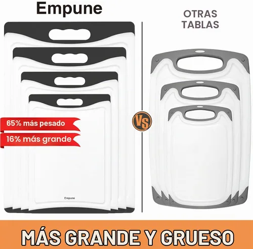 Vista 2 de Tablas de cortar extra grandes, de plástico para cocina (juego de 4) Tabla de cortar para lavavajillas con ranuras para jugos, asas de fácil agarre