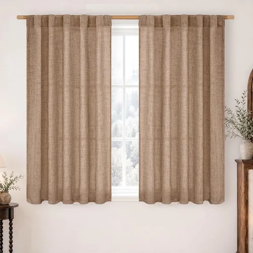 Vista 28 de BGment Cortinas cortas de lino marfil de 36 pulgadas de largo para ventanas de cocina, pequeñas cortinas texturizadas rústicas para café sobre