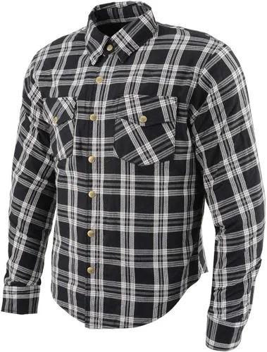 Vista 21 de Camisa de motociclista Milwaukee Leather para hombre, de franela a cuadros con fibra de aramida y armadura - Azul pequeña