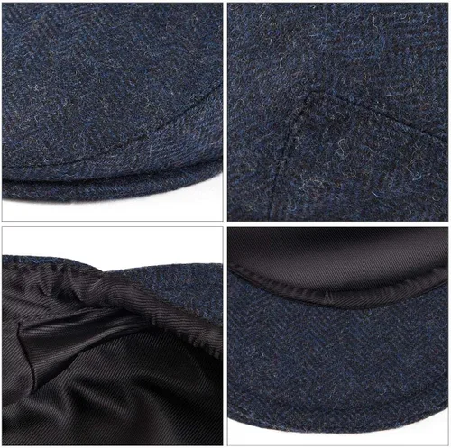 Vista 6 de VOBOOM - Gorra plana de taxista para hombre con mezcla de lana