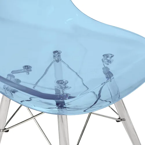 Vista 6 de LeisureMod Silla de comedor moderna moldeada con base Eiffel cromada y soporte acrílico en forma de X, silla auxiliar ergonómica para cocina, Azul