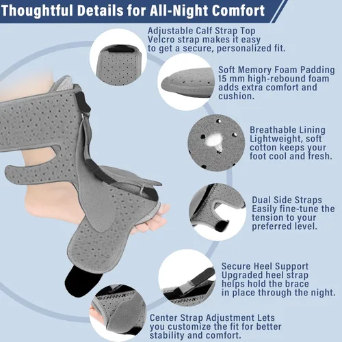 Vista 3 de Férula nocturna para fascitis plantar, diseño mejorado con 3 correas ajustables para tendinitis de Aquiles para aliviar la fascitis plantar