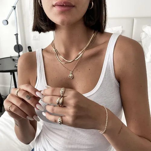 Vista 3 de DEARMAY 14K Gold Necklaces for Women, Dainty Gold Herringbone Choker Necklace for Women Thin Layered Chunky Snake Chain Necklaces Jewelry for Teen