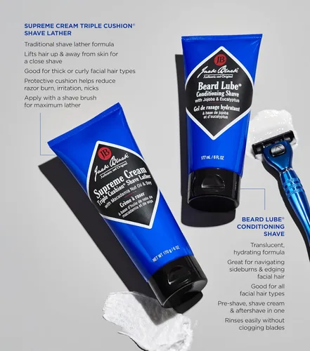 Vista 2 de Jack Black Supreme Cream Triple Cushion - Crema de afeitar para hombre, crema de afeitar para hombres, crema de afeitar para hombres, crema