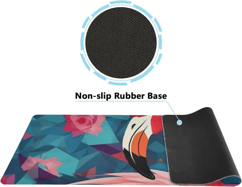 Vista 4 de Alfombrilla de mouse grande con diseño de flamenco para juegos de 35.5 x 16 pulgadas, base antideslizante, resistente al agua, ideal para jugadores