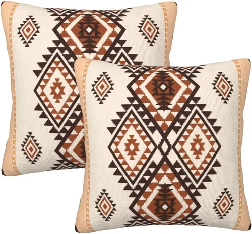 Vista 33 de Juego de 2 fundas de almohada de estilo étnico vintage, estampado geométrico azteca, étnico, tribal, para dormitorio, sala de estar, sofá