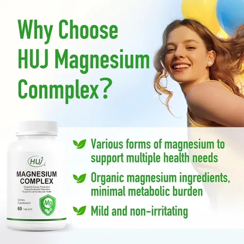 Vista 4 de HUJ Suplemento Complejo de Magnesio - Cinco Tipos de Magnesio - Apoya la Producción de Energía, Relajación Muscular y Salud Cardiovascular* - 60