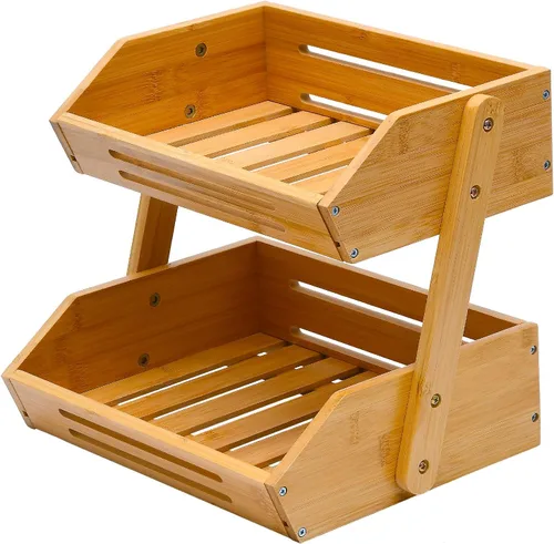 Vista 11 de VIKEYHOME Cesta de frutas, cuenco de frutas de bambú de 3 niveles para cocina, soporte de almacenamiento de frutas y verduras, organizador
