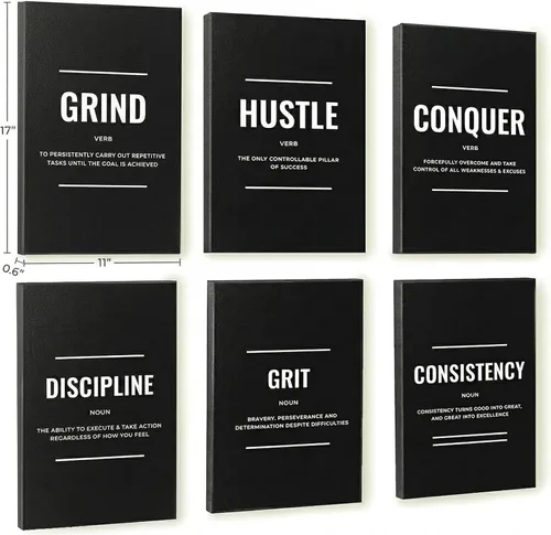Vista 8 de Juego de 3 lienzos motivacionales en blanco y negro para pared, impresiones enmarcadas envueltas en galería para oficina, dormitorio y sala de estar