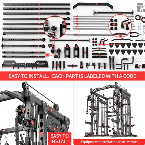 Vista 7 de Rack Multiusos para Sentadillas, Conjunto de Rack de Pesas Smith Machine con Sistema de Crossover de Cables, Racks de Potencia para Gimnasio
