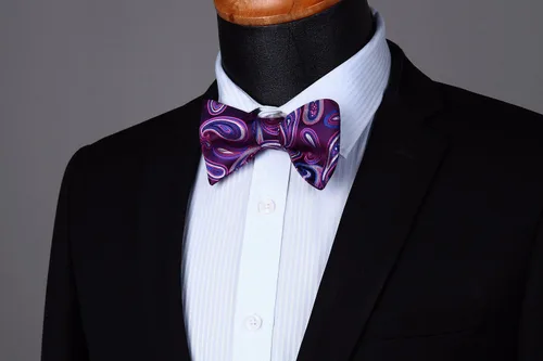 Vista 189 de HISDERN Pajaritas para hombre, corbatín de cachemira para hombre, corbata de lazo y bolsillo cuadrado, juego formal de esmoquin para boda