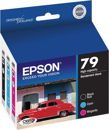 Vista 2 de Epson 79 Claria - Cartucho de alta definición (T079920-S) con capacidad estándar, 3 cartuchos de colores, funciona con Artisan 1430, Stylus Photo
