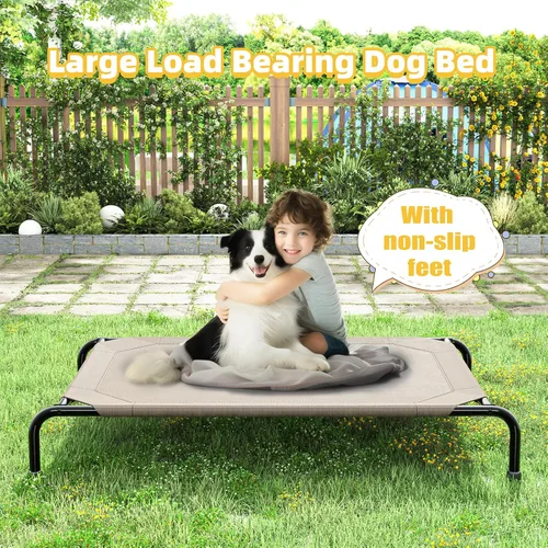 Vista 5 de Simple Trending - Cama elevada para perros para perros de tamaño grande, cuna elevada para mascotas al aire libre con cama de hamaca para mascotas