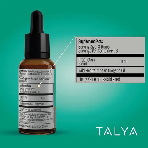 Vista 5 de TALYA Aceite de orégano 0.34 onzas líquidas Aceite de orégano líquido Apoyo inmunológico, alto contenido de carvacrol, salud digestiva Sin OMG