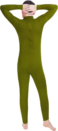 Vista 5 de Shinningstar Zentai Unitard - Body de manga larga con cuello alto y elastano para hombre Verde militar