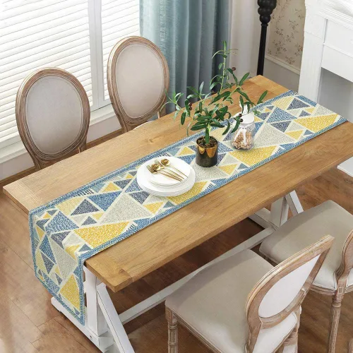 Vista 5 de Camino de mesa amarillo y azul, caminos de mesa de arte geométrico abstracto para comedor, cocina, sala de estar, vacaciones y decoración de mesa