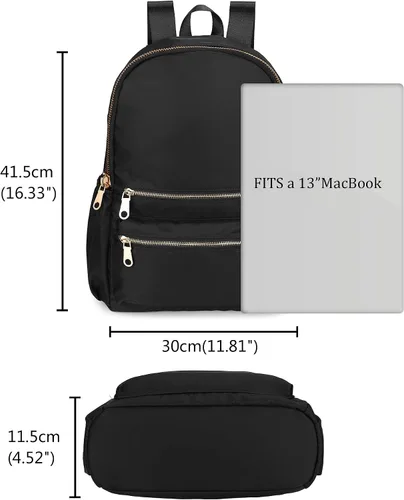 Vista 6 de Uromee Mochila para mujer, bolsa de hombro impermeable de nailon para viaje, 1-negro, Mochilas Daypack