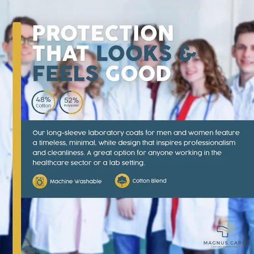 Vista 7 de Professional Lab Coat for Women & Men, White Unisex Labcoat, Cotton Poly Medical Doctor Nurse Med Laboratory Coat