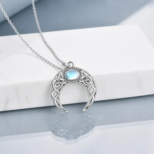 Vista 3 de ONEFINITY Collar de piedra lunar, cruz de plata esterlinadrgaonhongoluna crecientepentagramatalismán, collar con colgante de nudo celta, regalos