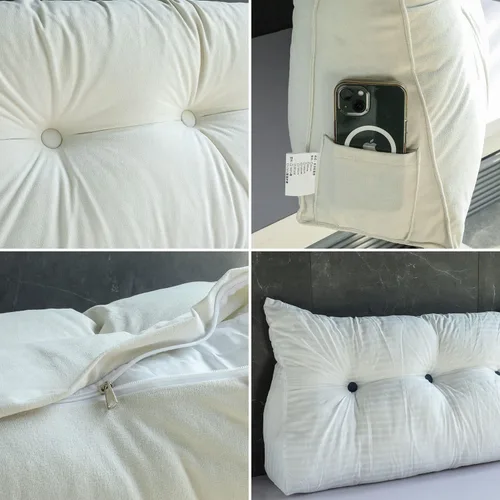 Vista 2 de Almohada de cuña para cabecera para dormir, almohadas de descanso de espalda con funda extraíble, almohada de lectura triangular para sentarse