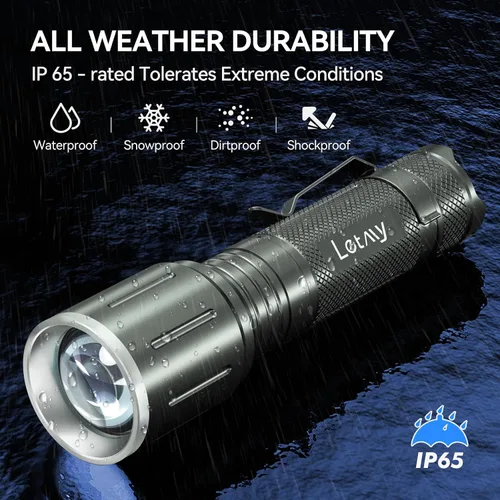 Vista 4 de LETMY Paquete de 2 linternas LED - Linternas tácticas súper brillantes de alto lúmenes - Luz de flash con zoom, 5 modos, linternas impermeables Gris